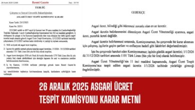 26 Aralık 2025 Asgari Ücret Tespit Komisyonu Karar Metni