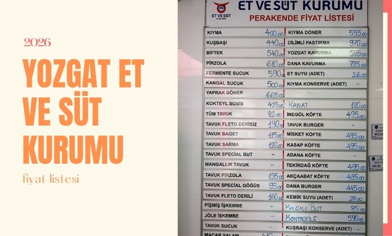 2026 Yozgat Et ve Süt Kurumu Et ve Tavuk Fiyat