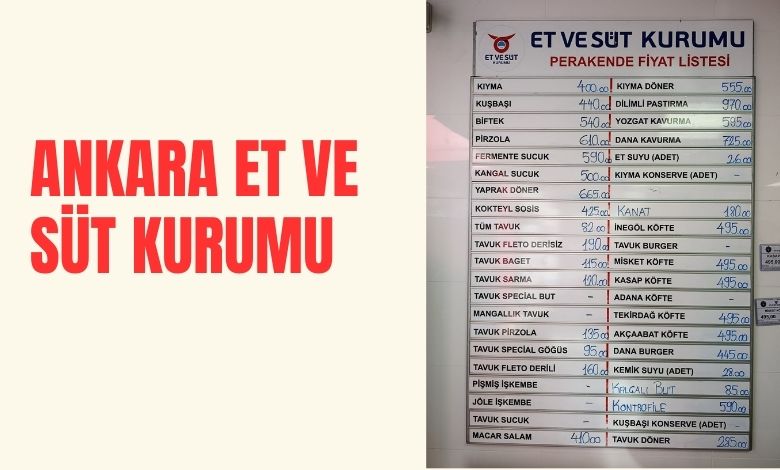 Ankara Et ve Süt Kurumu Et Fiyatları Listesi